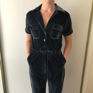 Rachel Antonoff Velvet Jumpsuit in Dark Blue/Gren
